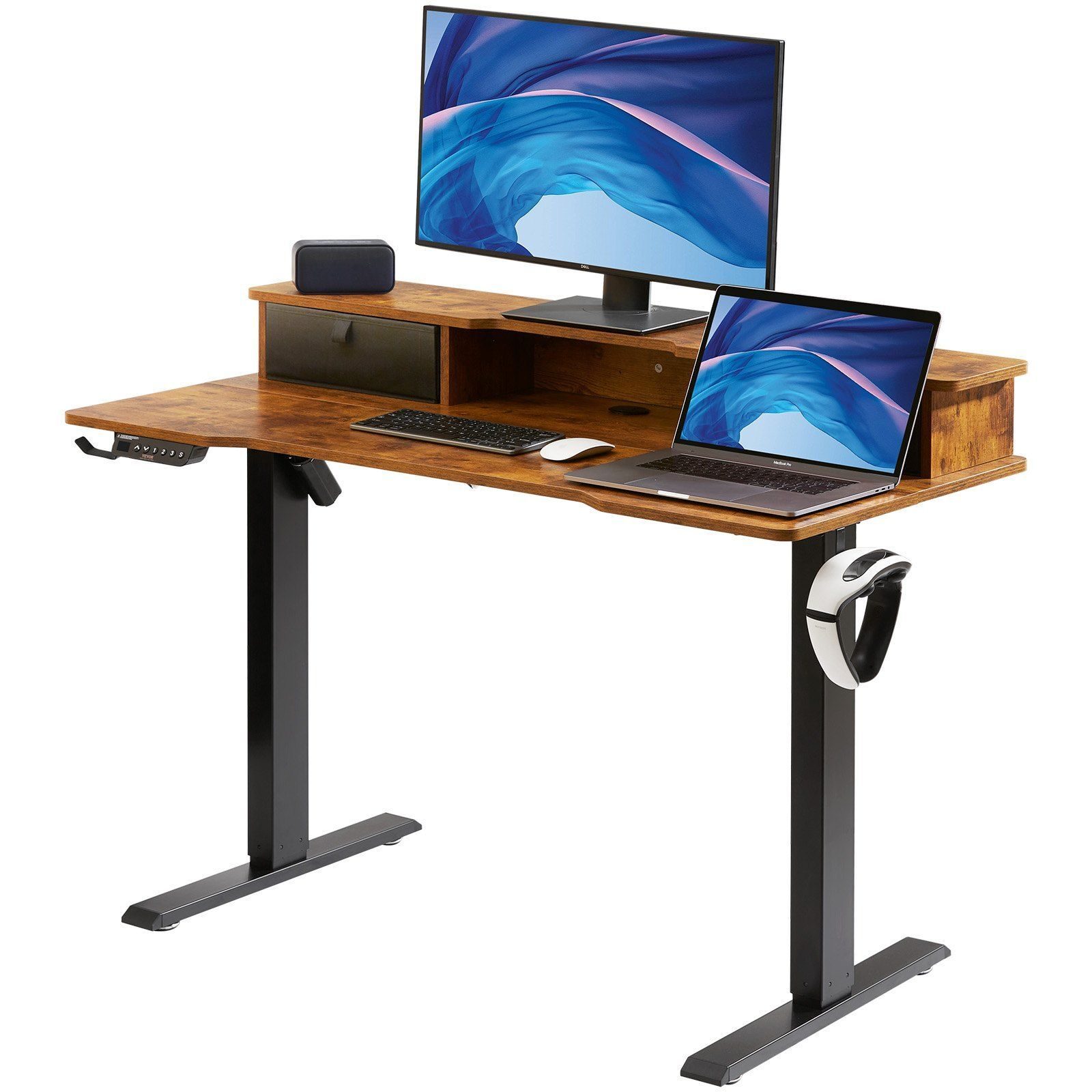Höhenverstellbarer Stehschreibtisch, 1,2 m x 0,6 m, Dual-Monitor-Riser-Workstation