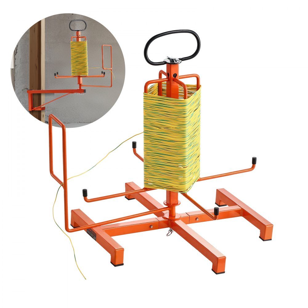 Wire Spool Holder, Floor or Wall Mounted (100/50 lbs), Cable Spool Dispenser, Portable Wire Reel with Handle, Swivel Eyelet, for Cable Transport in Various Conditions