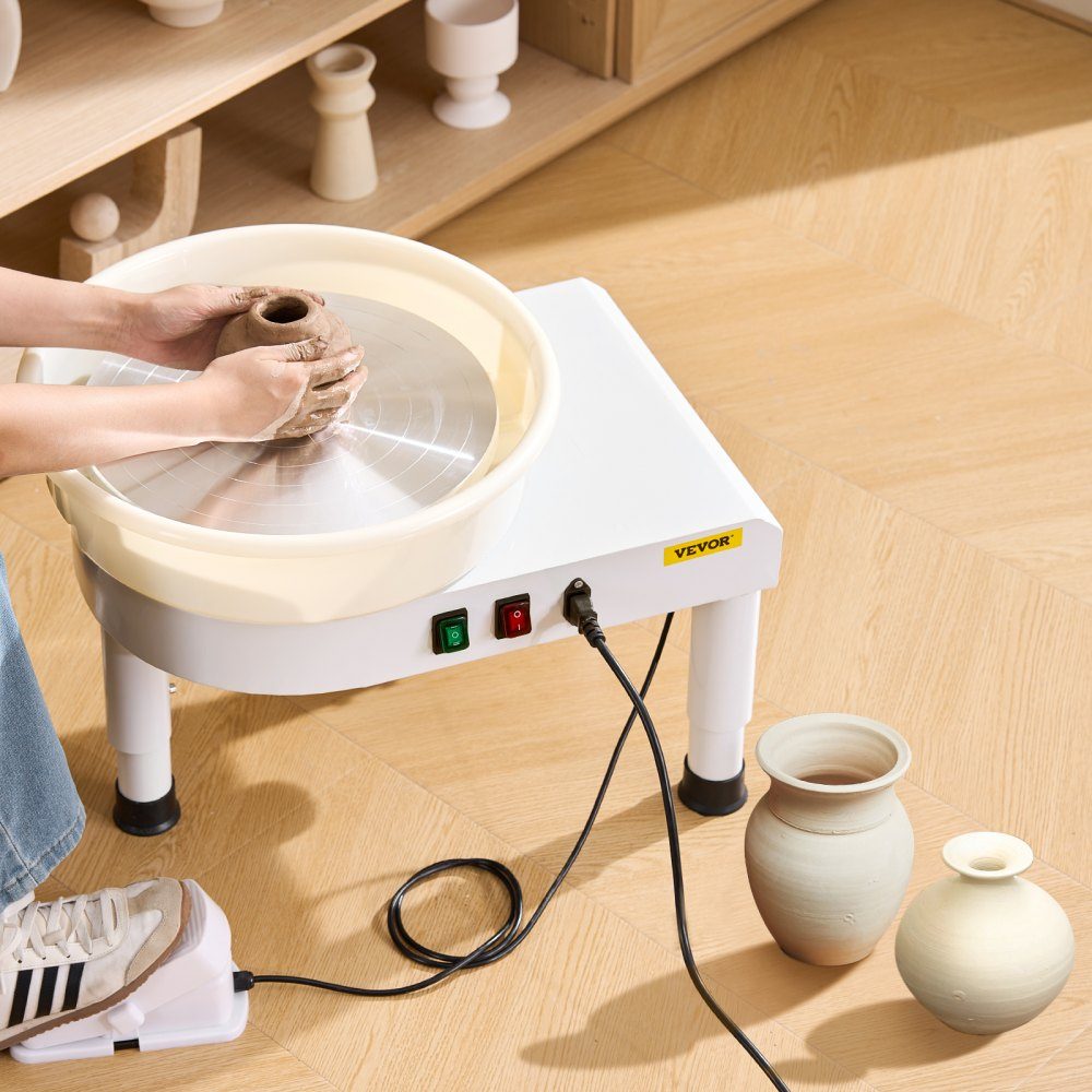 Pottery Wheel Ceramic Disc Forming Machine 450W (35cm) with Adjustable Pedal, Lifting Leg and Removable Basin, Pottery Forming Machine with Complete Accessories for Arts and Crafts, DIY, White
