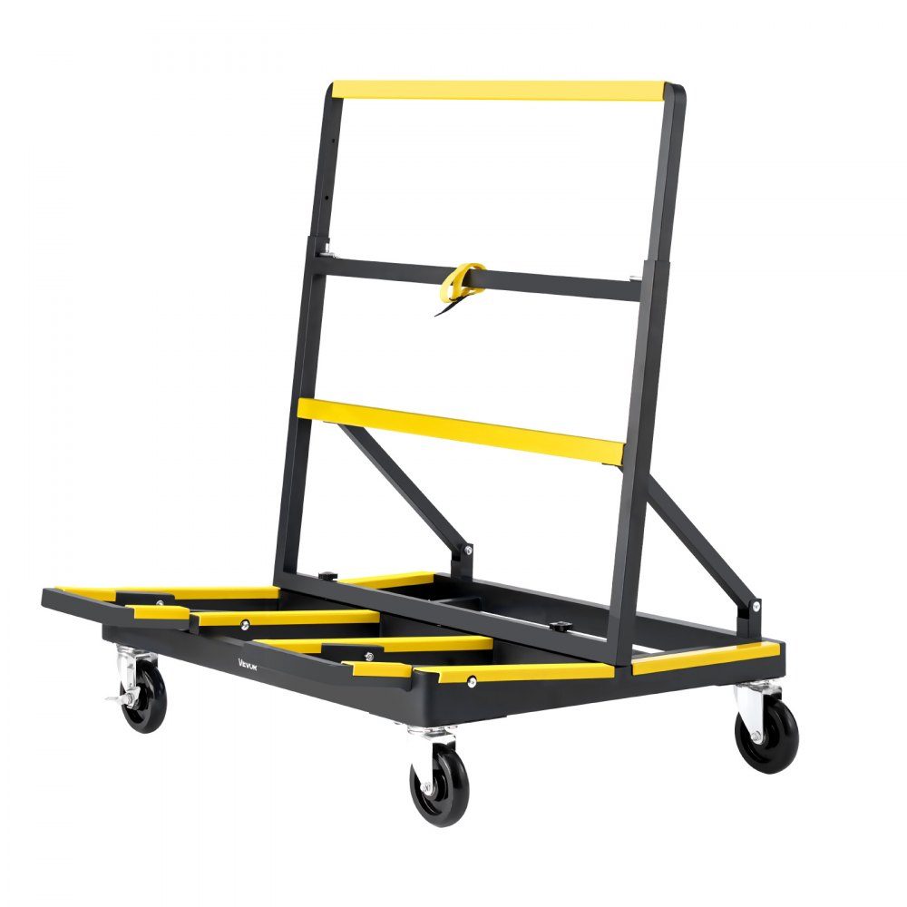 Panel trolley, 816 kg load capacity, transport trolley with 4 swivel castors & extendable loading area, folding panel trolley with lashing strap for transporting plywood, plasterboard, glass
