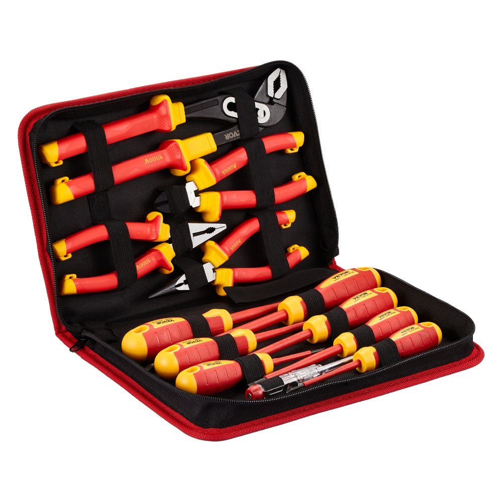 jeu de tournevis isolés 12 pièces. Jeu de tournevis électriques professionnels, jeu d'outils d'électricien isolés, avec pointes Phillips magnétiques, pinces isolées et pinces diagonales