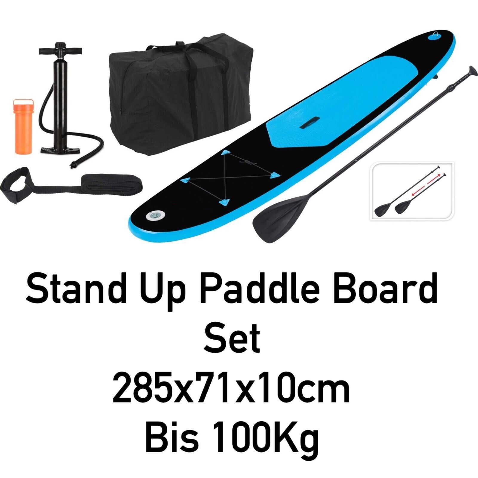 Stand Up Board 285cm SUP Complete Set - Blue/Black Water Sports