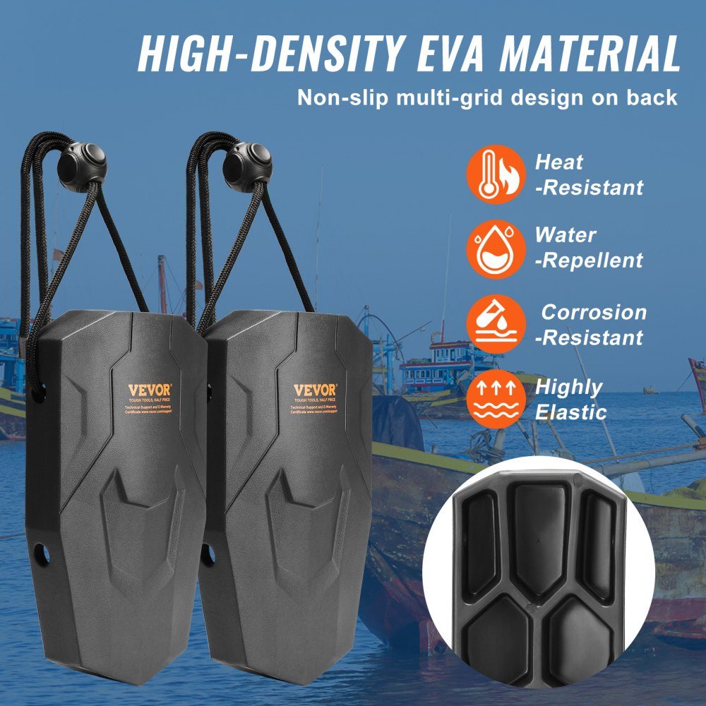 Fender-Set, 2 Fender, 21,6 x 40,6 cm, EVA-Bootsfender, horizontale oder vertikale Montage, Dockfender mit Polyesterseilen und Kabelschloss-Aufbewahrungstasche, UV-geschützter Bootsfender, schwarz
