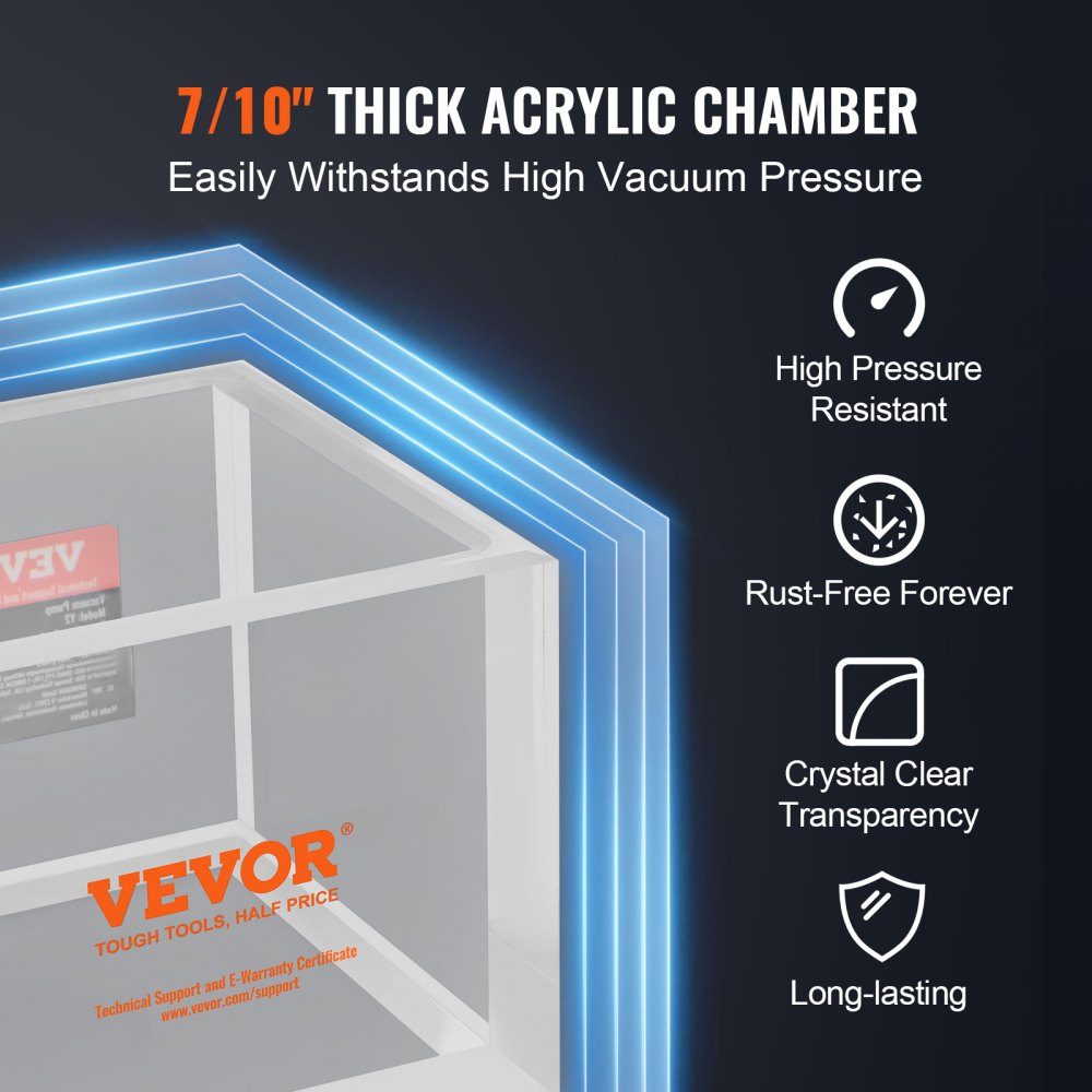 7.57L Vacuum Chamber, Improved Multi-Purpose Acrylic Vacuum Degassing Chamber, Transparent Vacuum Chamber, for Resin Degassing, Silica Gel Degassing, Gypsum Degassing and Vacuum Extraction