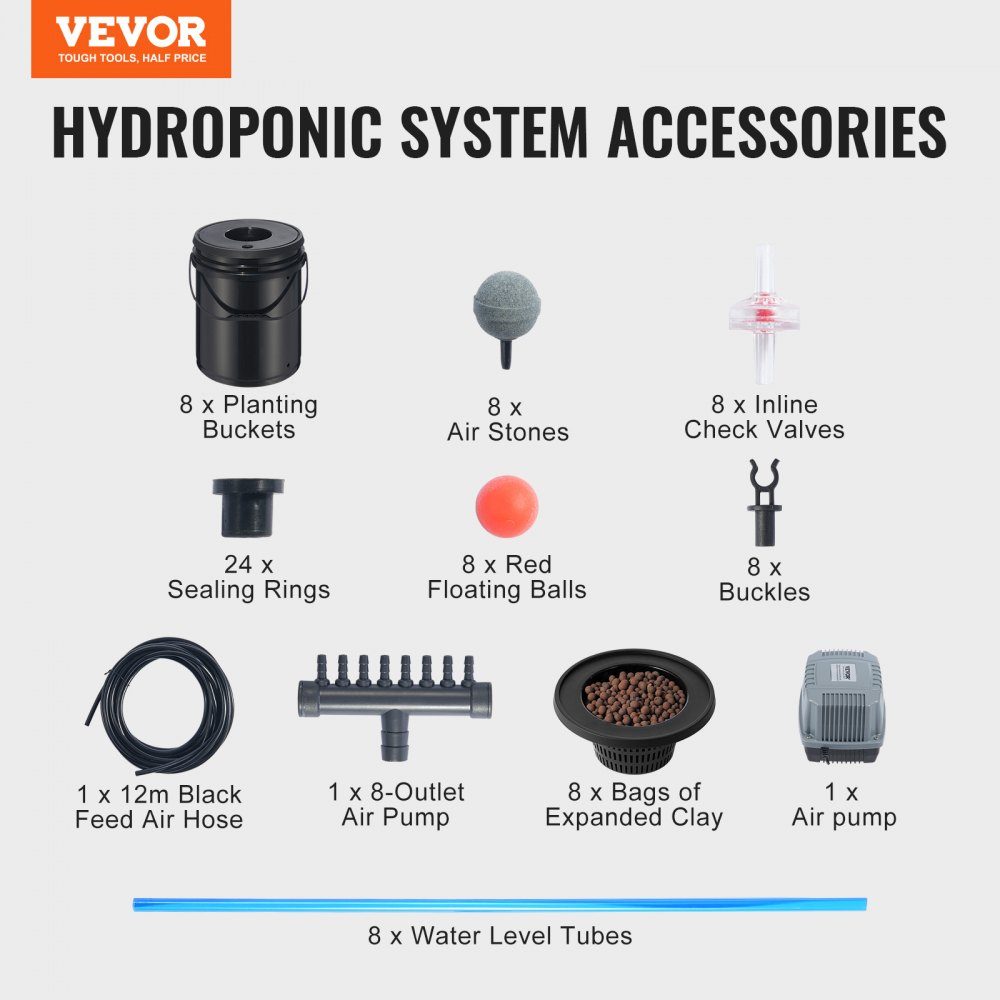 DWC Hydroponics Grow System, Hydroponic Growing System, Deep Water Culture 5-Gallon 8 Bucket, DWC System with Air Pump, Air Stones and Water Level Indicator for Leafy Vegetables
