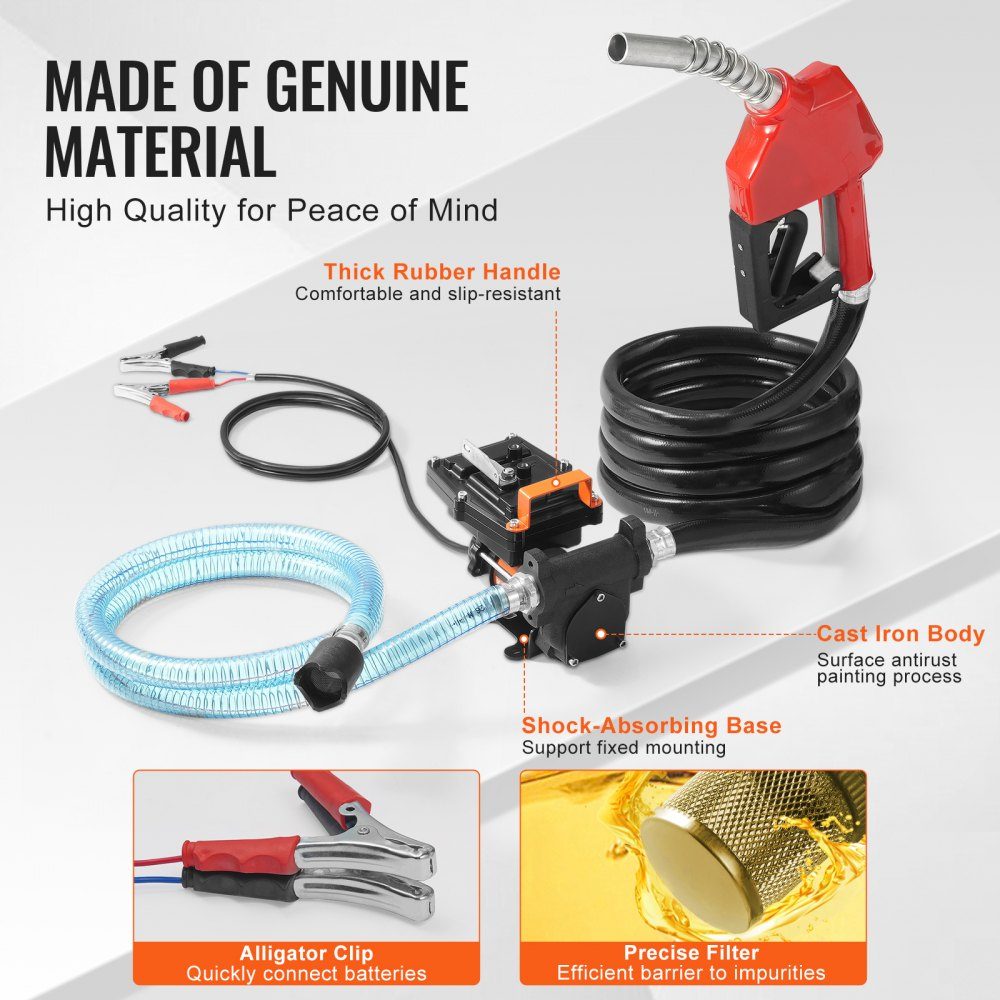 Dieselpumpe, 12 V Gleichstrom, 15 GPM, 1/4 PS, tragbare elektrische Kraftstoffpumpe mit automatischer Pistolenabschaltung, Einlass- und Auslassschlauch für Benzin, Diesel, Kerosin, Methanolmischungen