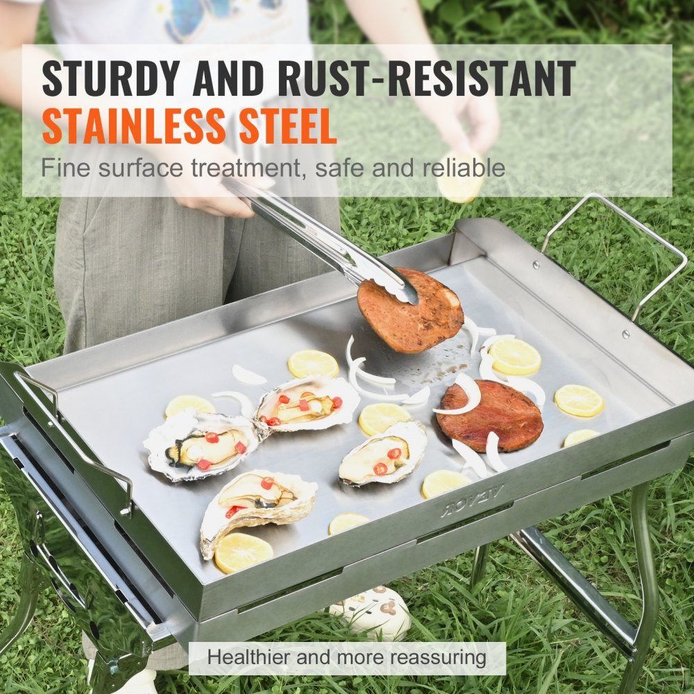 Plaque de gril 430 en acier inoxydable 58,7 x 39,5 x 9,9 cm - Plaque de gril universelle de 2 mm d'épaisseur utilisable, plaque de gril de fête pour barbecue en plein air avec poignée gril à gaz pour gril à gaz, gril à charbon et accessoires de gril élect