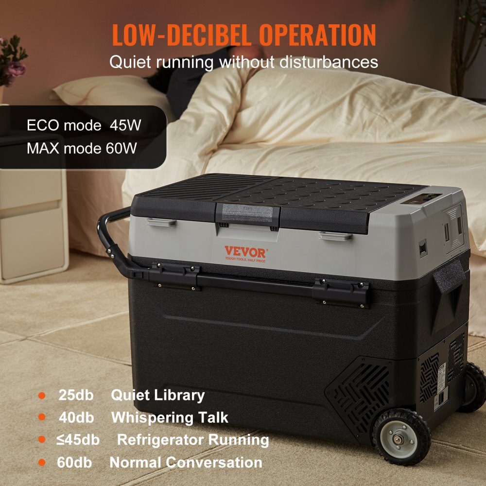 Réf. rigérateur de camping 53 L, glacière électrique enroulable 12/24 V 2 en 1 double zone, compresseur de réfrigérateur de voiture pour garder au chaud et refroidir 60 W, poignée portable, bateau, camion, mobile Gris