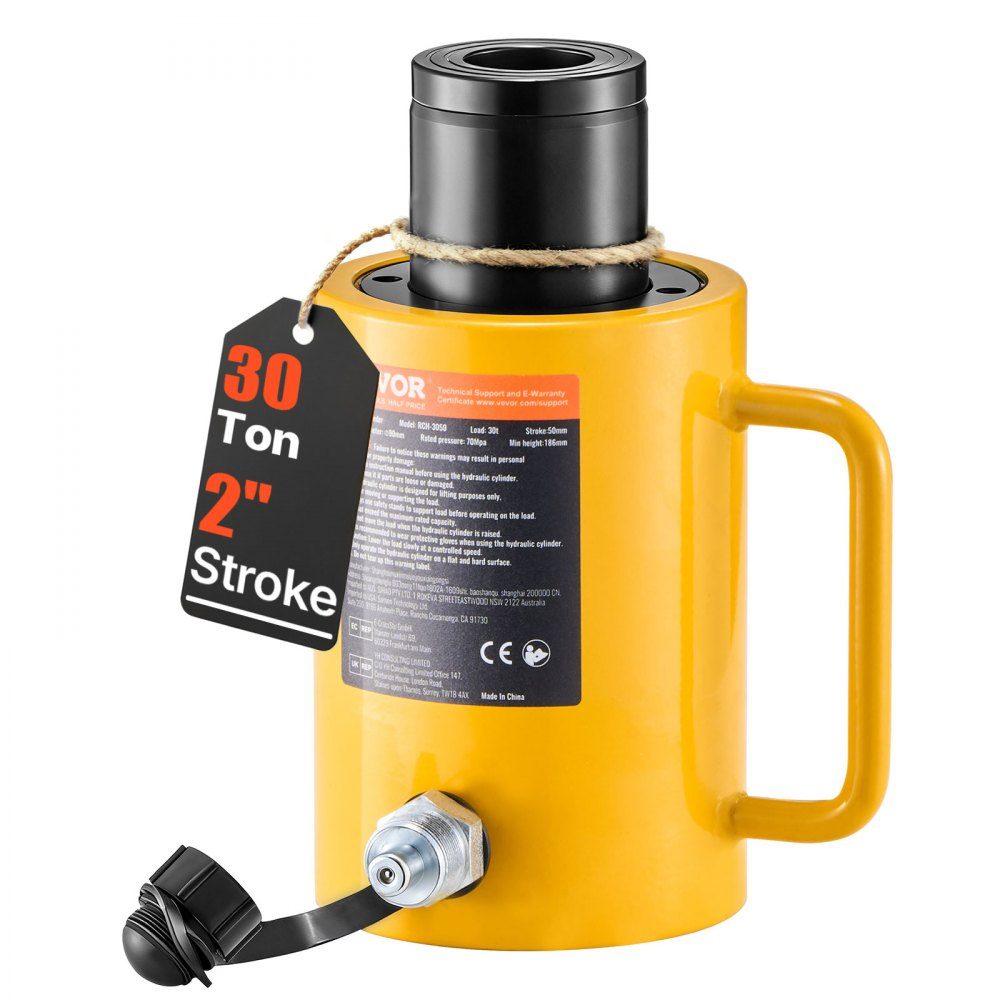 Hydraulic Cylinder Jack Capacity 30 Ton Hydraulic Cylinder 50mm Stroke Single Acting Portable Yellow Hydraulic Cylinder Hollow Piston Jack Hydraulic Bottle 10.8kg for Rigger Manufacturer