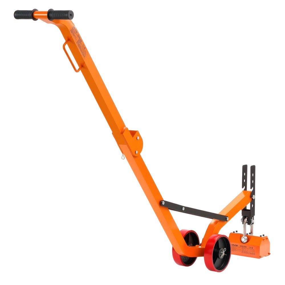 Load lifting magnet permanent magnet lifter with chassis, 600 kg pulling force, steel chassis with heavy-duty magnetic lifter & 2 wheels & adjustable handle, for lifting manhole covers