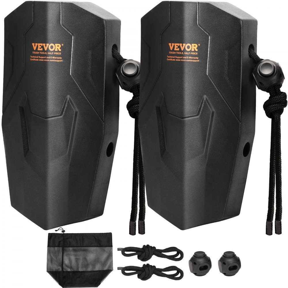 Fender-Set, 2 Fender, 21,6 x 40,6 cm, EVA-Bootsfender, horizontale oder vertikale Montage, Dockfender mit Polyesterseilen und Kabelschloss-Aufbewahrungstasche, UV-geschützter Bootsfender, schwarz