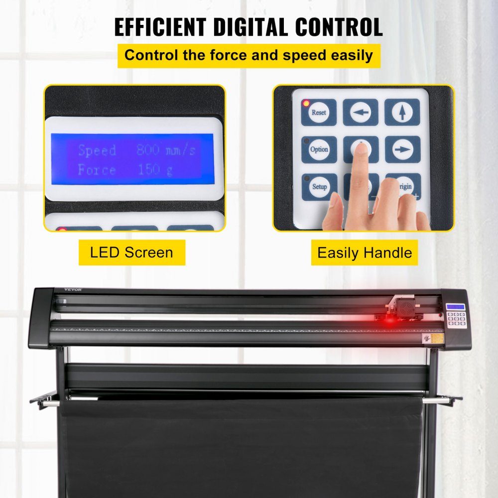 Vinyl cutting plotter Max. paper feed 1350 mm, foil cutter max. cutting width 1260 mm, plotter cutting speed 800 mm/s, semi-automatic, Signmaster, Windows compatible, LCD display