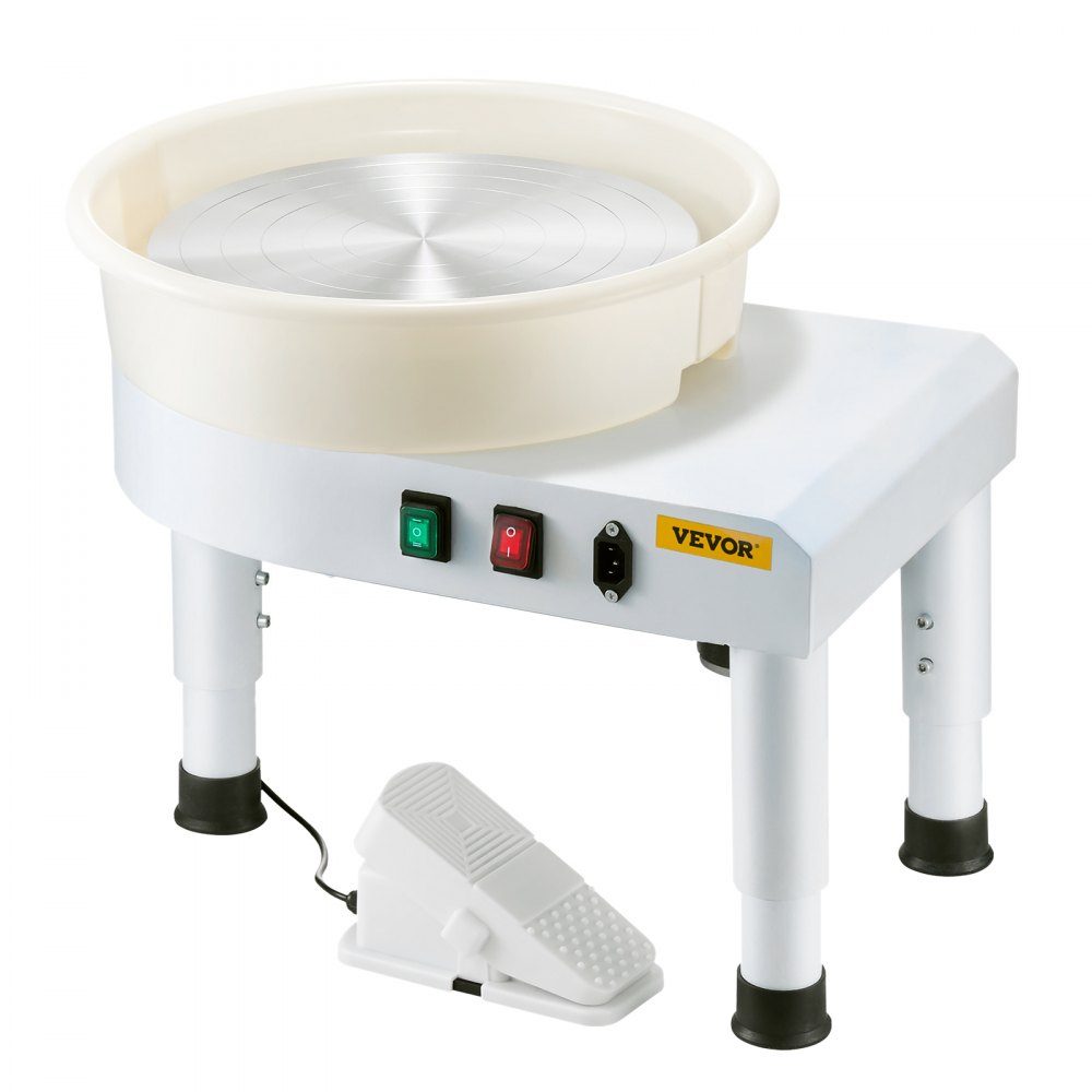 Pottery Wheel Ceramic Disc Forming Machine 450W (35cm) with Adjustable Pedal, Lifting Leg and Removable Basin, Pottery Forming Machine with Complete Accessories for Arts and Crafts, DIY, White