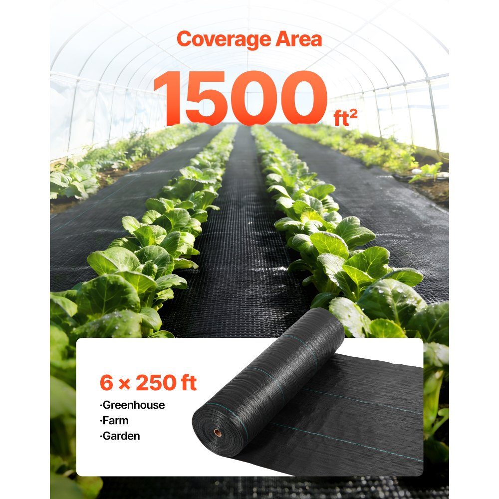 Unkrautvlies 1,8 x 76,2 m, Gartenvlies 168 g/㎡, Unkrautmatte aus Polypropylen, Unkrautfolie mit hoher Belüftungsdrainage, Wurzelsperre gegen Unkraut für Gewächshaus-Bauerngarten, Schwarz