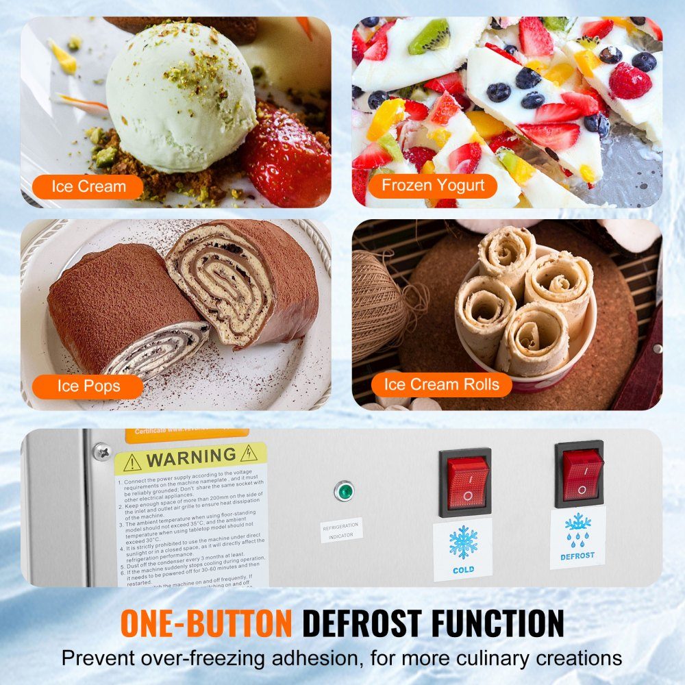 Deep-fried ice cream roll machine, 28 x 24 x 2 cm pan for frying ice cream, ice cream maker with compressor and 2 scrapers, for making ice cream, frozen yogurt and ice cream rolls