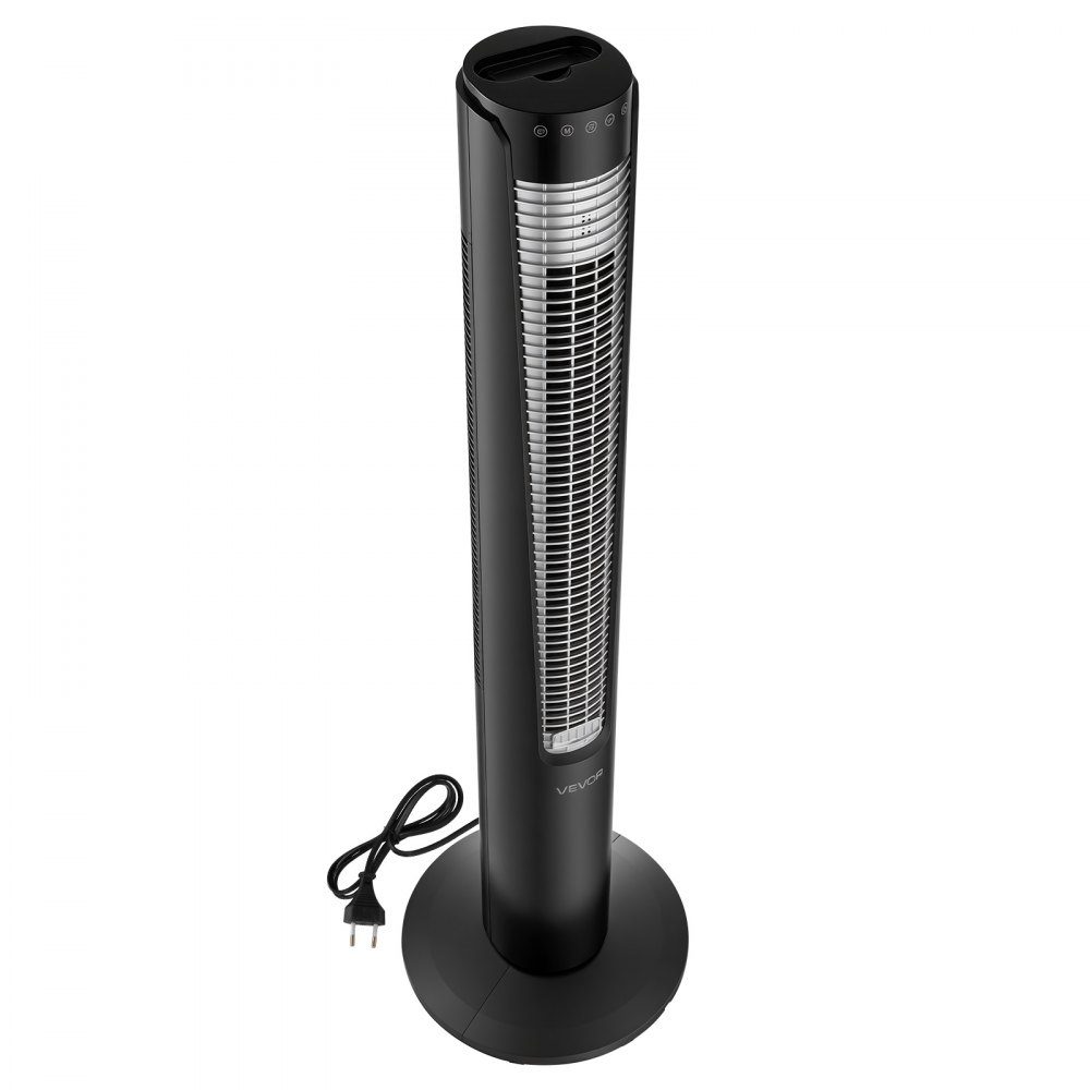 Torenventilator van 60 W, kolomventilator van 107 cm met 3 snelheden, 4 modi, 12-uurs timer, 70 ° oscillerende ventilator met afstandsbediening, stille voetstukventilator voor slaapkamer, kantoor, zwart