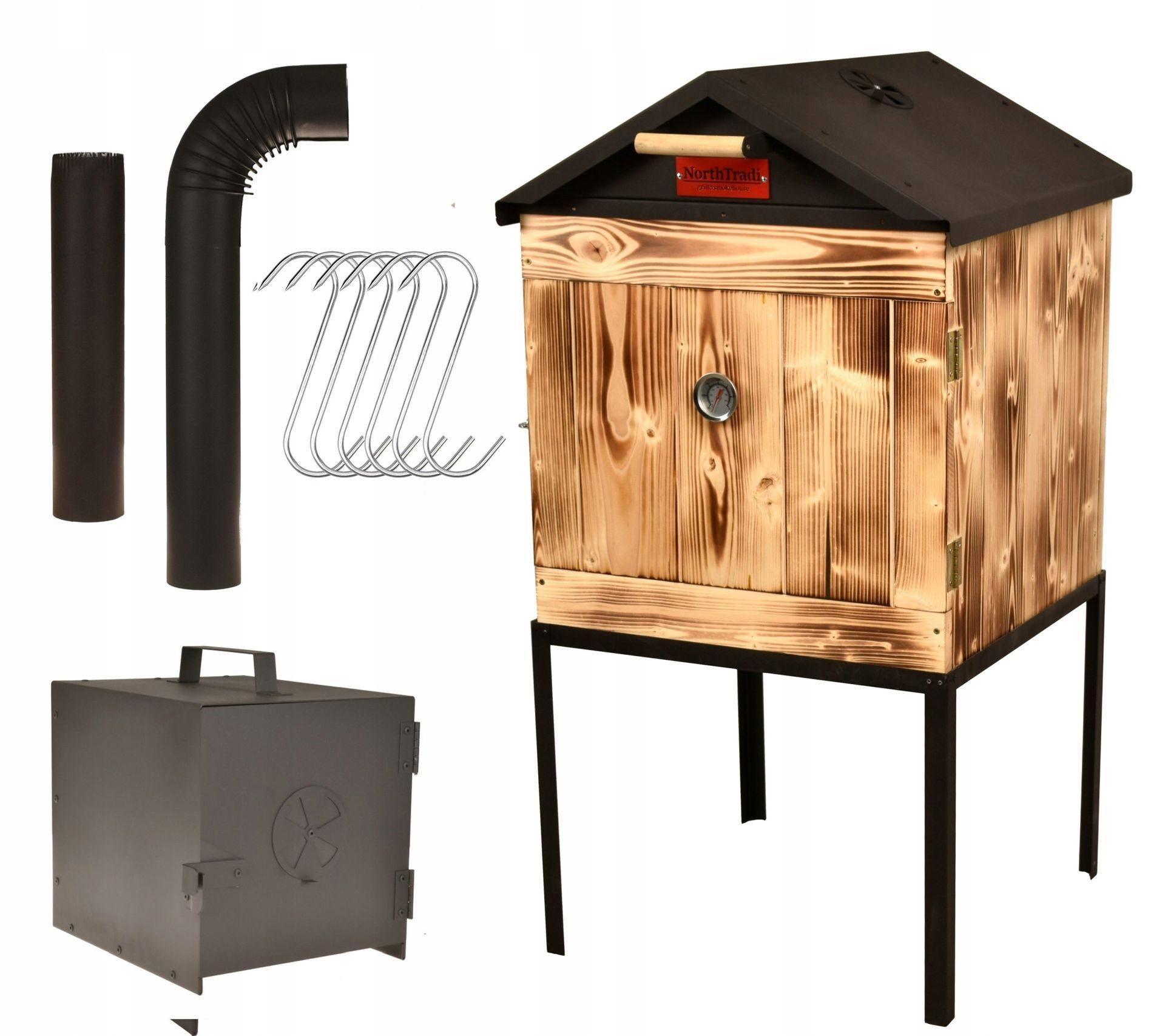 Grillräucherofen Räucherset XXXL GARTENRäucherei im Set aus Feuerhaken, Rohren etc. aus Holz. Handgefertigtes Design 4