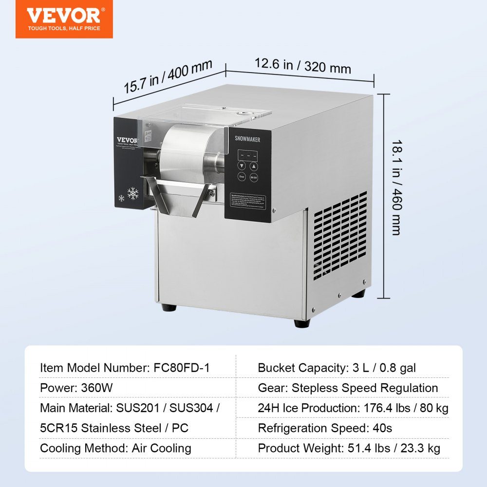 Commercial Snowflake Ice Machine, Snow Ice Machine, 80kg/24 Hours Snowflake Ice Machine, Ice Shaver, Electric Snow Cone Maker with Air Cooling System and Touch Screen for Bakery Cafe