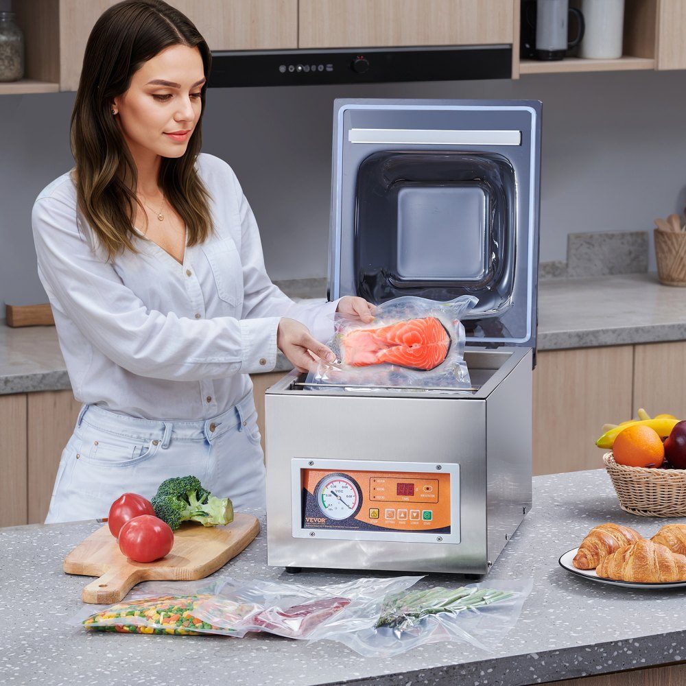 Kamervacuümmachine 260 W vacumeermachine voor vochtige gerechten, vleesmarinades enz. Compact formaat met een seallengte van 26 cm Kan worden gebruikt in particuliere keukens en commerciële ruimtes