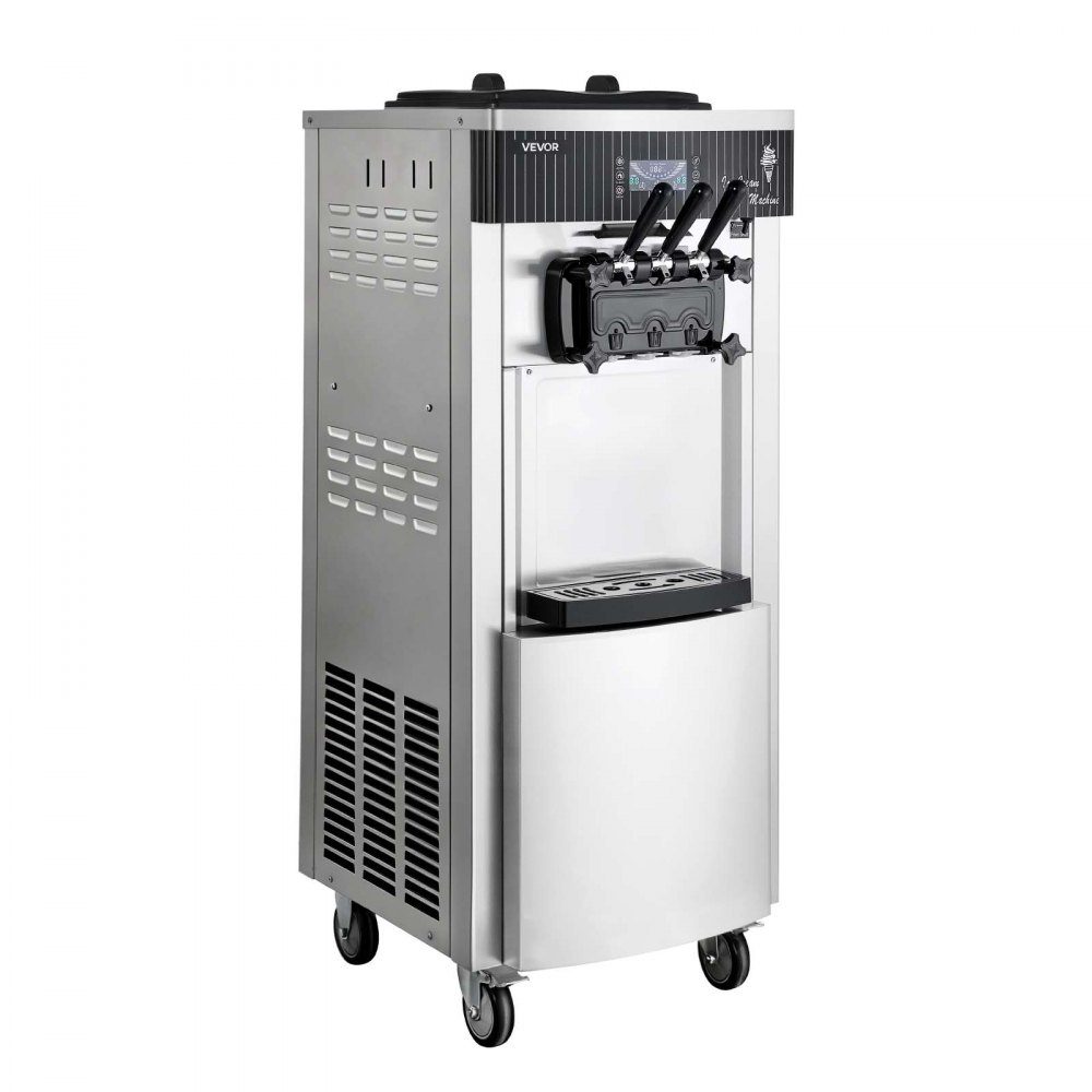 Gewerbliche Softeismaschine 2200 W, freistehende Eismaschine mit 20-28 L/h Produktion, mit 3 Geschmacksrichtungen & 2 Behältern (6 L), Vorkühlung & Selbstreinigung für Imbiss- und Dessertläden