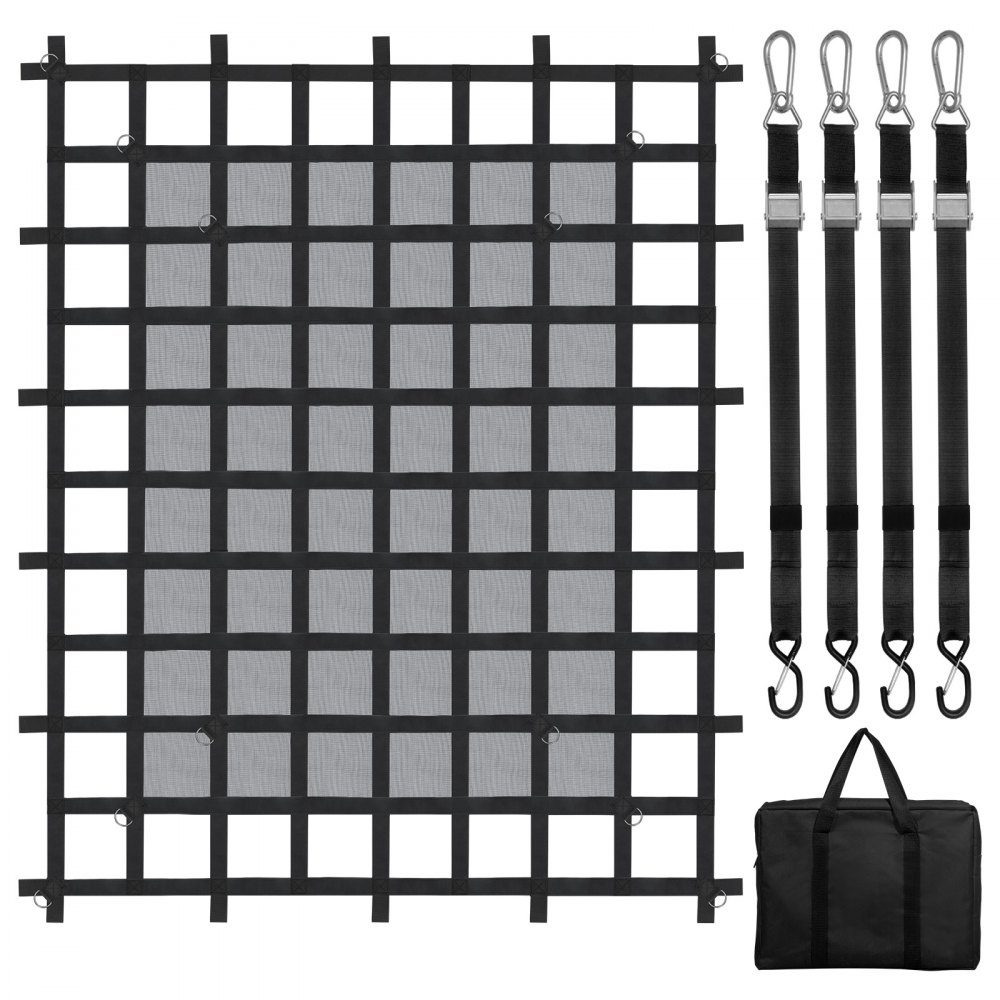 Filet de chargement, 183 x 145 cm, filet de lit de camion, 4 sangles réglables avec mousquetons et crochets en S, filet de transport résistant à l'usure et aux intempéries, filet à bagages adapté pour pick-up, camion, jeep, SUV, bateau