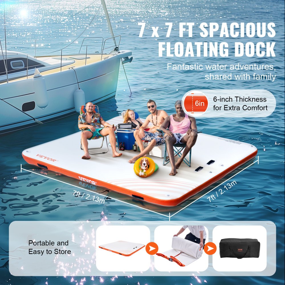 Aufblasbares Schwimmdock, 7 Fuß x 7 Fuß aufblasbare Dockplattform, rutschfeste Wasser-Schwimmdockmatte mit tragbarer Tragetasche und abnehmbarer Leiter, Schwimmplattform, Inselfloß für Pool Aufblasbares Schwimmdock, 7 Fuß x 7 Fuß aufblasbare Dockplattform, rutschfeste Wasser-Schwimmdockmatte mit tragbarer Tragetasche und abnehmbarer Leiter, Schwimmplattform, Inselfloß für Pool