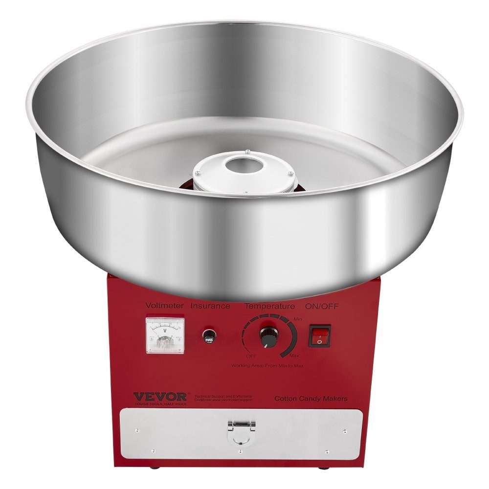 Elektrische Zuckerwattemaschine, kommerzielle Zuckerwattemaschine (1000 W), mit 52 cm Edelstahlschüssel & Zuckerschaufel & Schublade, perfekt für Kindergeburtstage, Familienfeiern, Partys, Rot