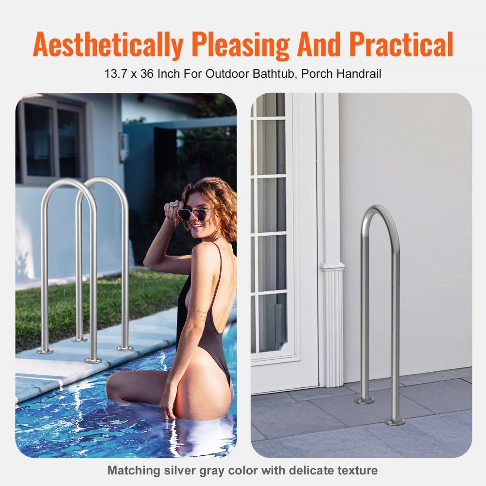 Poolhandlauf 400 x 90 x 915 mm, Pooleinstieg Aluminium mit Bodenplatte für Innen-/Außenpools, benutzerfreundliche Einstiegshilfe für Schwimmbäder, Haltegriff mit Zubehör für Spas und Docks