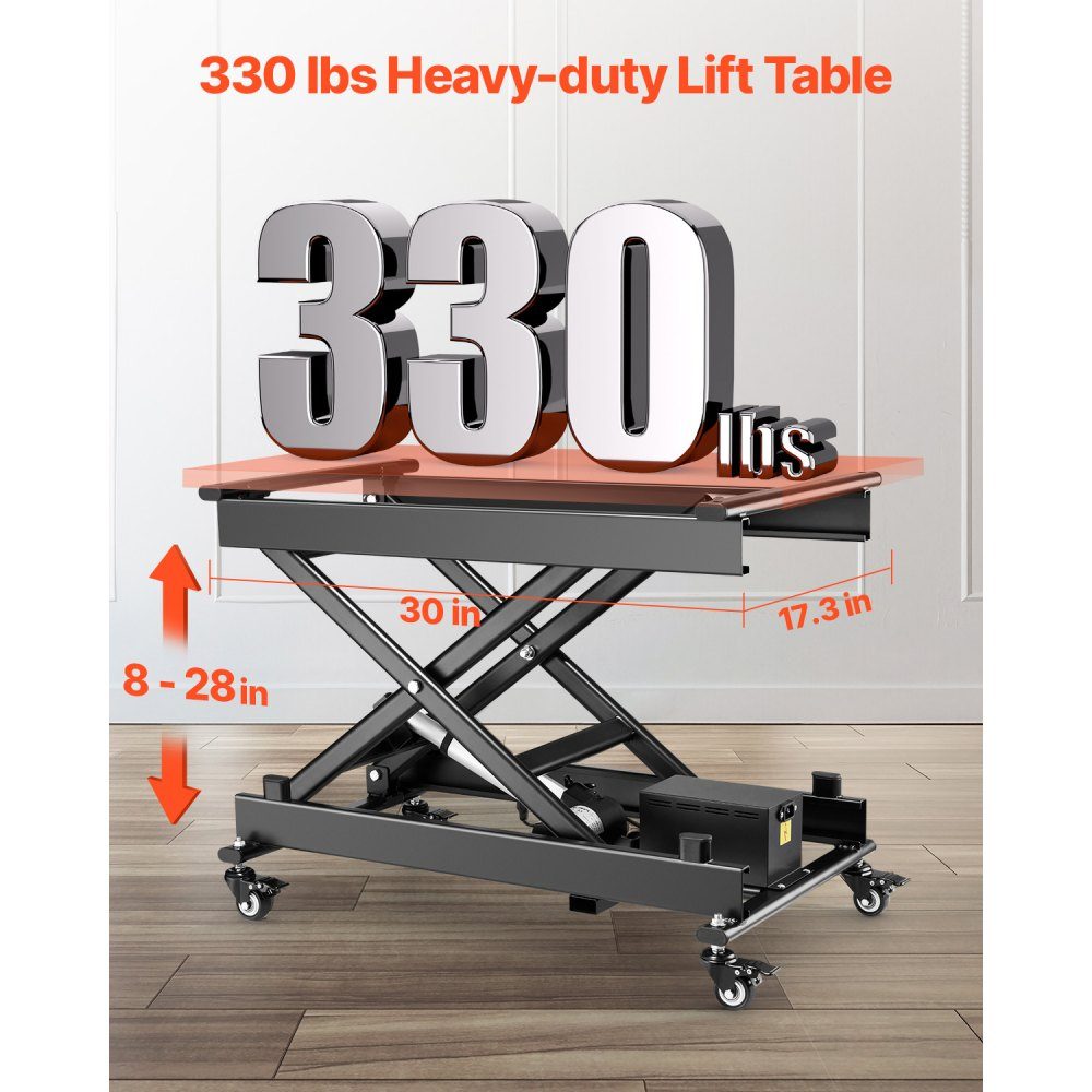 Table élévatrice électrique 76 x 44 cm, capacité de charge de 150 kg, table élévatrice à ciseaux, hauteur réglable de 200 à 710 mm, table basse élévatrice à 4 roues, pour la manutention et le transport, noir