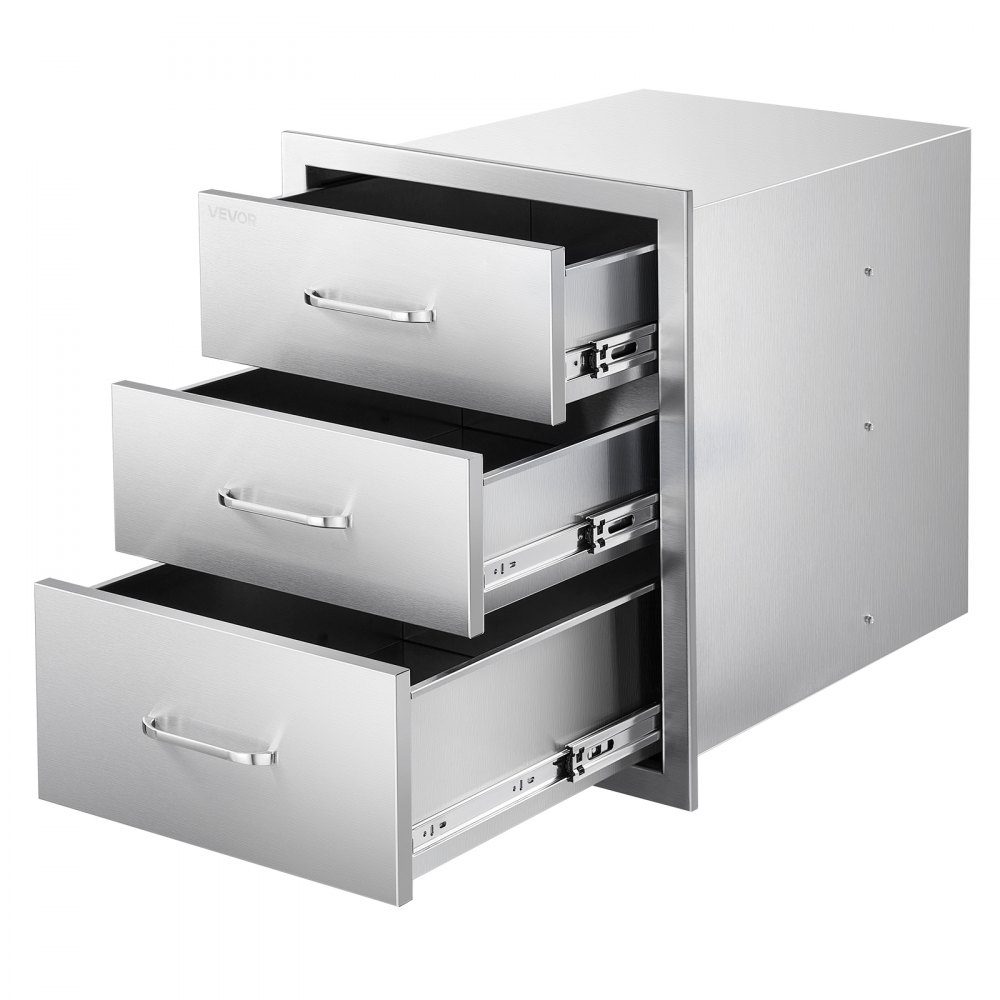 Tiroirs de cuisine d'extérieur 46x59x59 cm (LxPxH), triples tiroirs pour grill en acier inoxydable avec poignées, tiroirs pour cuisine extérieure ou îlot de grill, patio, station de grill, armoire à tiroirs
