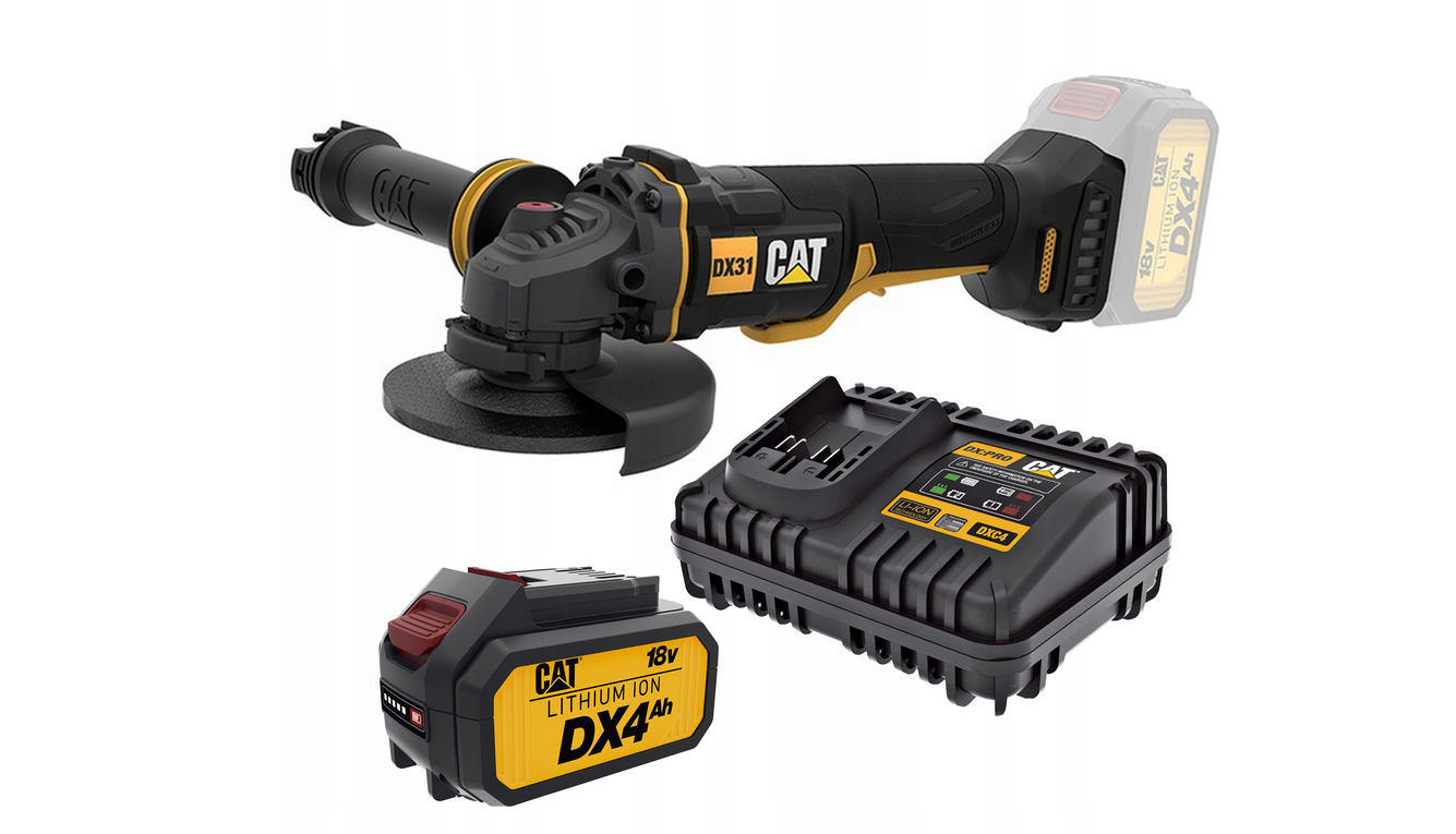 Meuleuse d'angle sans balais CAT DX31B 18 V 115 mm avec batterie lithium-ion DXB4 18 V 4,0 Ah et chargeur rapide DXC4 18 V 4 A Meuleuse d'angle sans balais CAT DX31B 18 V 115 mm avec batterie lithium-ion DXB4 18 V 4,0 Ah et chargeur rapide DXC4 18 V 4 A