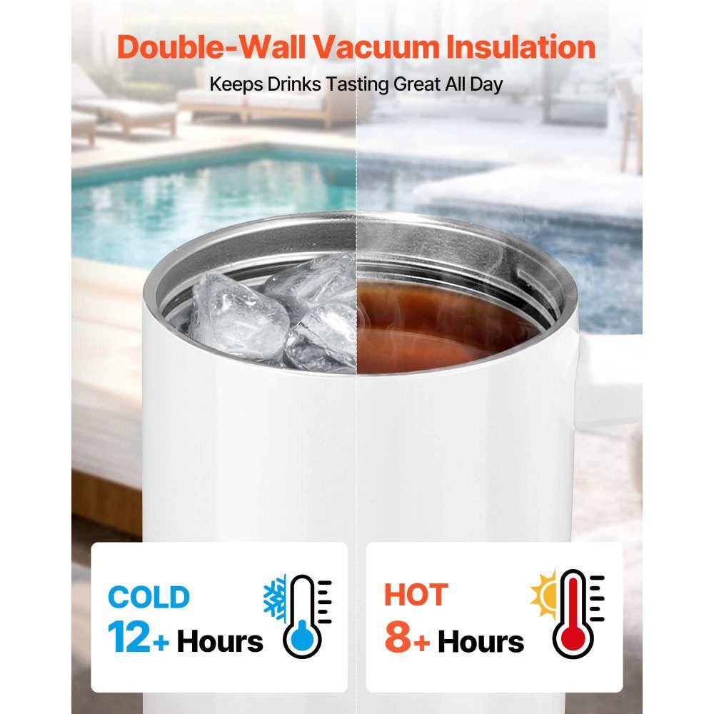 Sublimation Mugs 8pcs (1183ml), Stainless Steel Sublimation Mugs with Lid & Straw & Handle, Double Wall Insulated Sublimation Blanks for Custom DIY Design Gifts