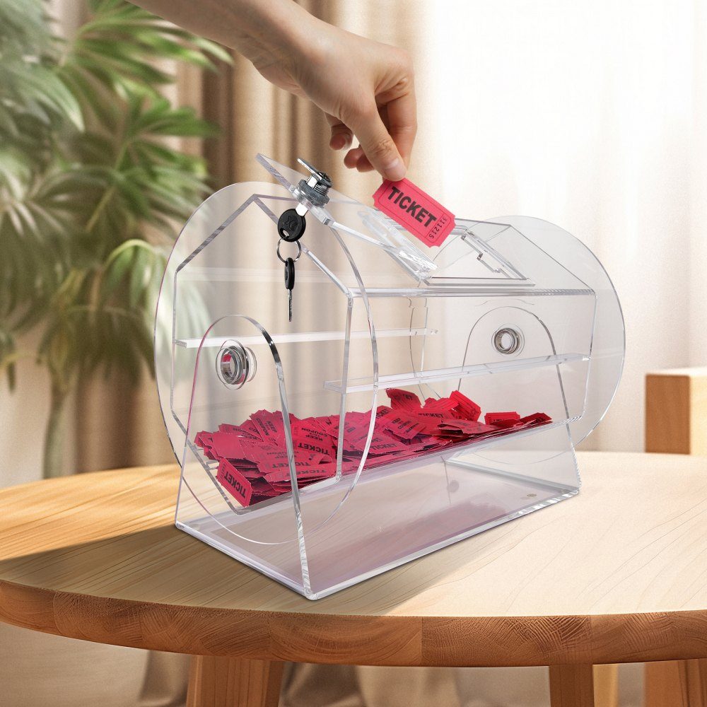 Tambour de loto Glückskind capacité de 5000 billets ou 200 boules de tombola, cage rotative de loterie professionnelle avec 2 clés, plateau tournant de loterie transparent, boîte de loterie pour jeux de loterie