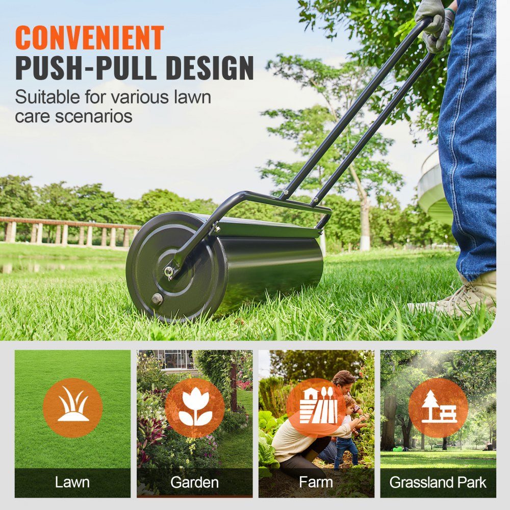 Lawn Roller 990 x 300 x 1120mm Iron Hand Roller and Q235 Garden Roller 61L Field Roller with Water Inlet Lawn Roller with U-Shaped Handle Ideal for Gardens, Farms, Large Green Areas, Parks