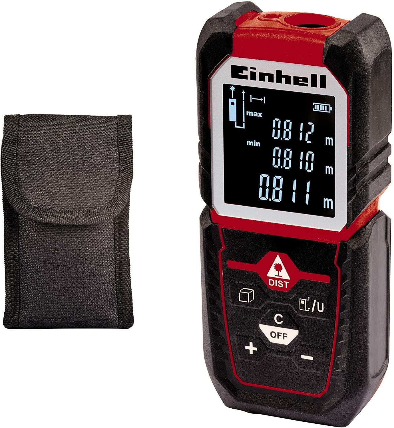 Einhell Laser-Entfernungsmesser TC-LD 50 (bis 50 m, Messreferenz Vorder-, Hinterkante oder Anschlagplatte, Pythagoras- und Absteckfunktion, inkl. Tasche)