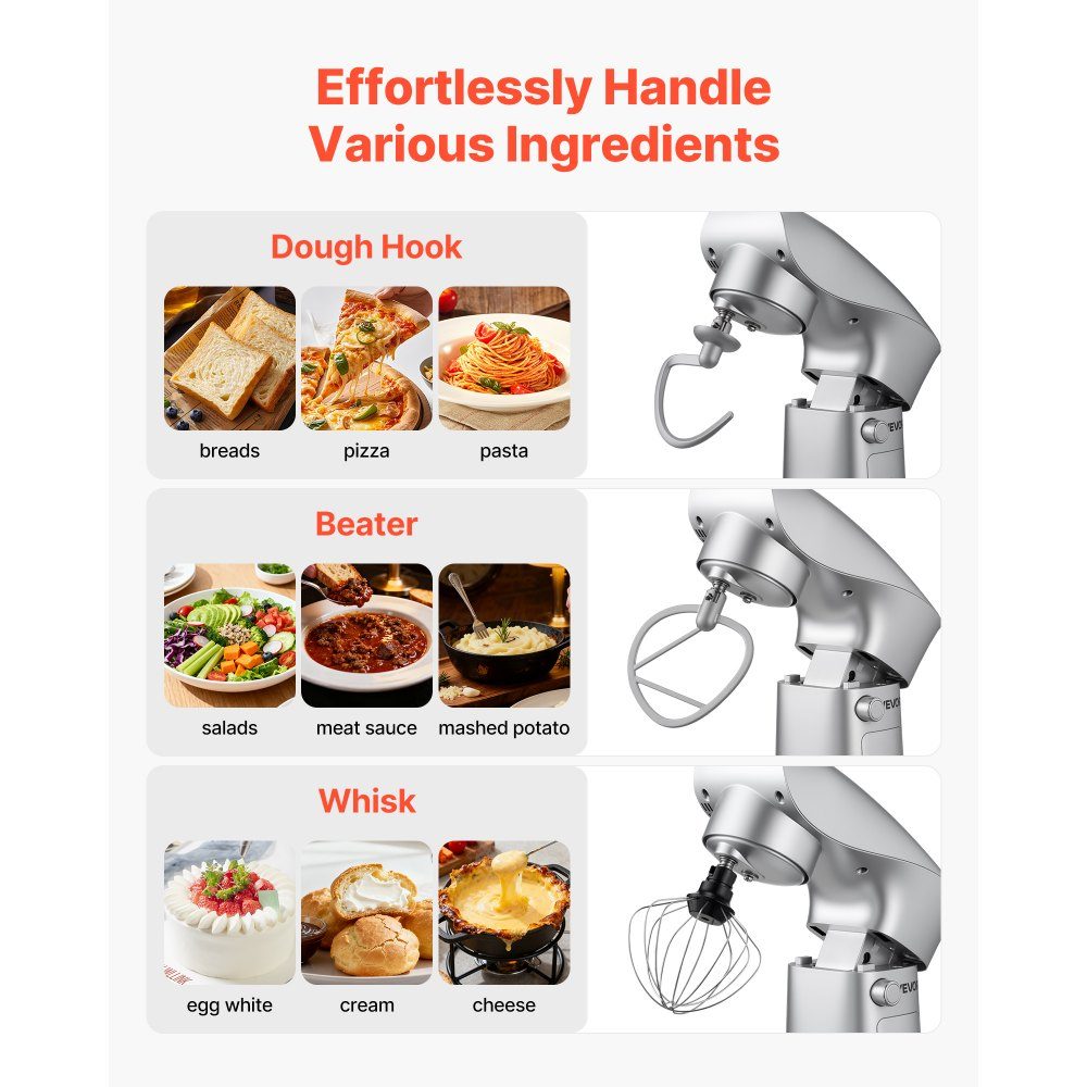 Machine à pétrir Robot culinaire pour la cuisson, machine à pâte 1500 W avec bol en acier inoxydable (4,2 L) et crochet pétrisseur, batteur et fouet, batteur sur socle à inclinaison réglable à 10 vitesses – Réf. HT-23974