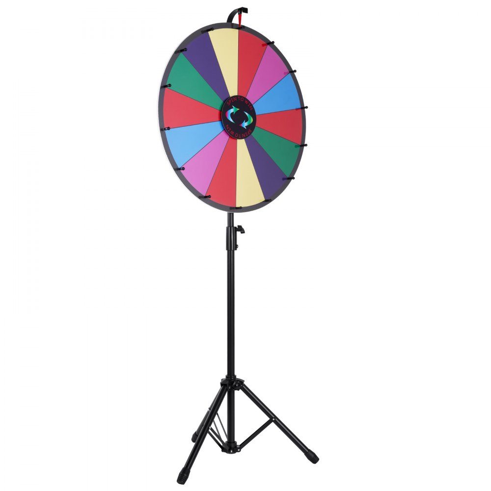 Roue de la Fortune (601 mm) avec 14 compartiments et support réglable en hauteur (1125-1530 mm) ainsi qu'une roue de roulette essuyable et un sac de rangement, une roue de prix rotative pour les fêtes, pubs, foires et foires