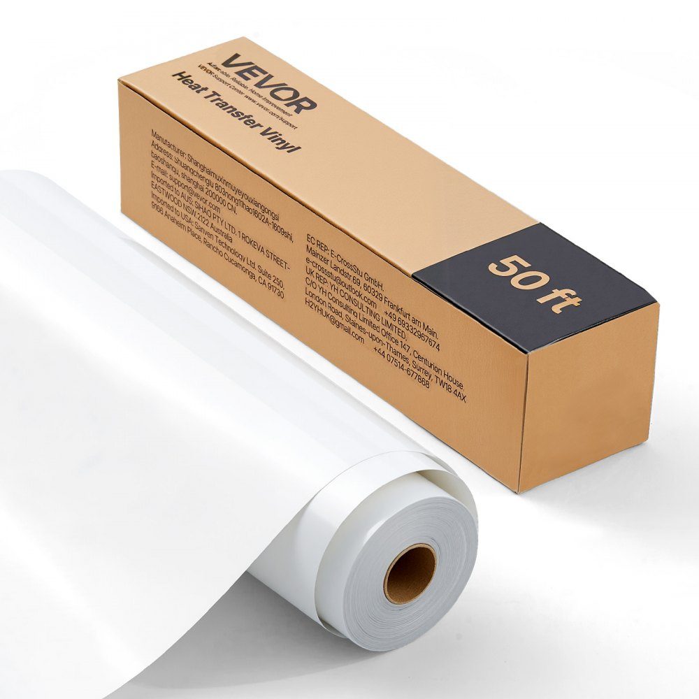 Vinyl Film Heat Transfer Transfer Film (304.8 x 15240mm) Gloss White HTV Iron On Vinyl Roll Compatible with Cutting Machines for Various Materials T-Shirts Cushions Hats