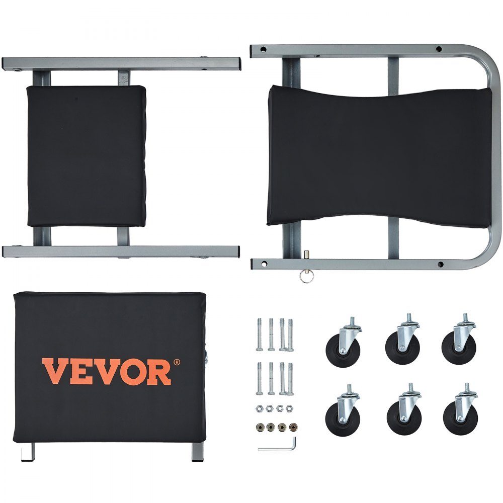 2 in 1 car workshop rolling board, workshop lounger, assembly lounger, workshop stool, 915 x 415 x 128 mm, assembly rolling board seat, steel + vinyl, 360° rotating wheels, folding seat, load capacity up to 136 kg, rolling lounger