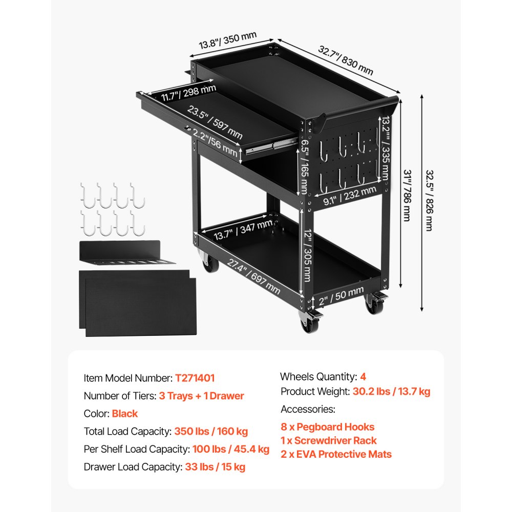 Werkzeugwagen 830x350x826 mm, 160 kg Tragkraft, Werkstattwagen mit Schublade, Aufbewahrungsorganisator für Mechaniker-Werkzeuge, für Garage, Lager und Werkstatt, schwarz Werkzeugwagen 830x350x826 mm, 160 kg Tragkraft, Werkstattwagen mit Schublade, Aufbewahrungsorganisator für Mechaniker-Werkzeuge, für Garage, Lager und Werkstatt, schwarz