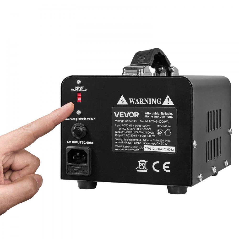 Voltage Converter Transformer, 1000VA Step Up/Down Power Transformer, 110V to 220V and 220V to 110V Conversion, with US and EU Sockets, Power Cord, Circuit Breaker