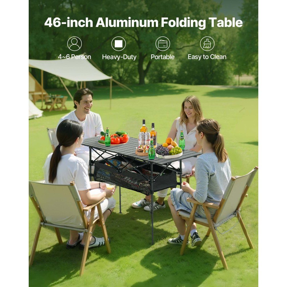 Klaptafel buffettafel draagbare universele tafel 120 cm, rechthoekige aluminium tafel (voor 4-6 personen) met verstelbare hoogte & draagtas, tuintafel campingtafel voor feestjes picknick zwart