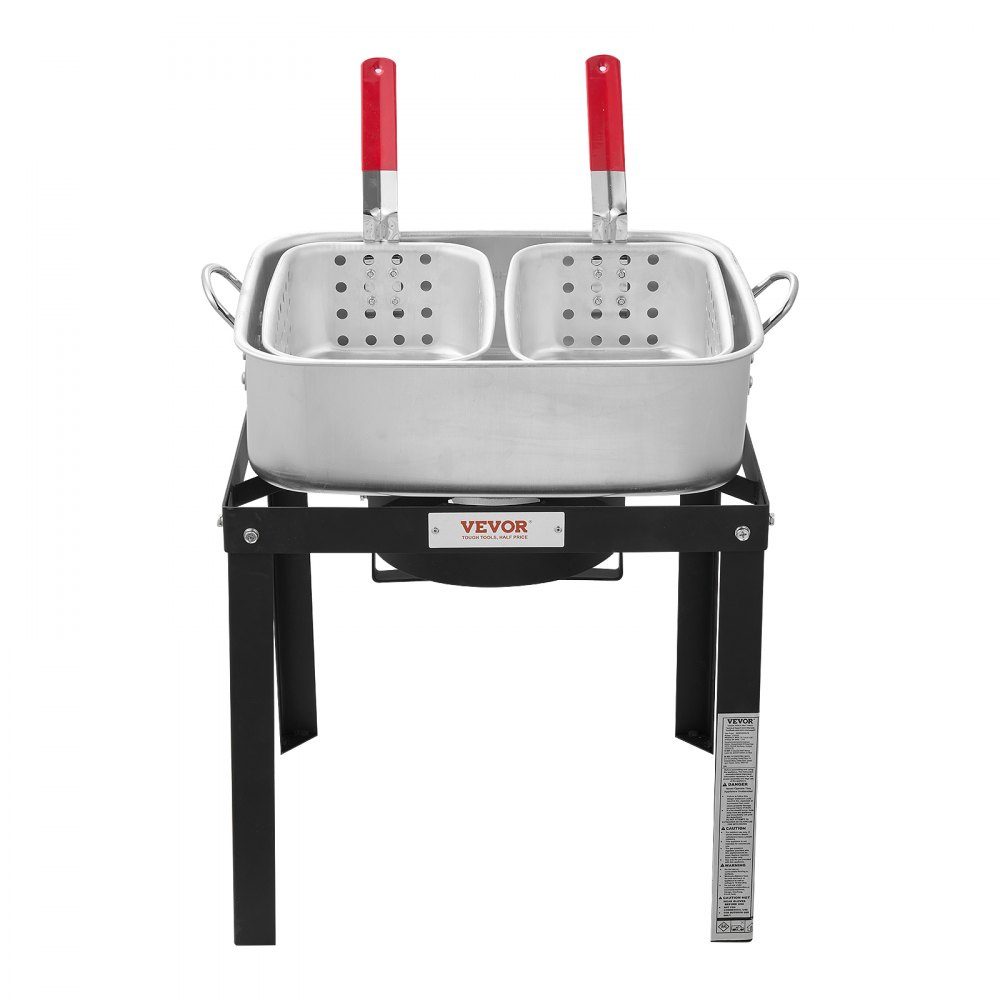 Fischfritteuse, Flügelfritteuse, Propan-Fischfritteusen-Set, 13,27 l Aluminium-Meeresfrüchtetopf für den Außenbereich mit Thermometer, Siebkorb und 58000 BTU-Propanbrennern zum Kochen im Freien