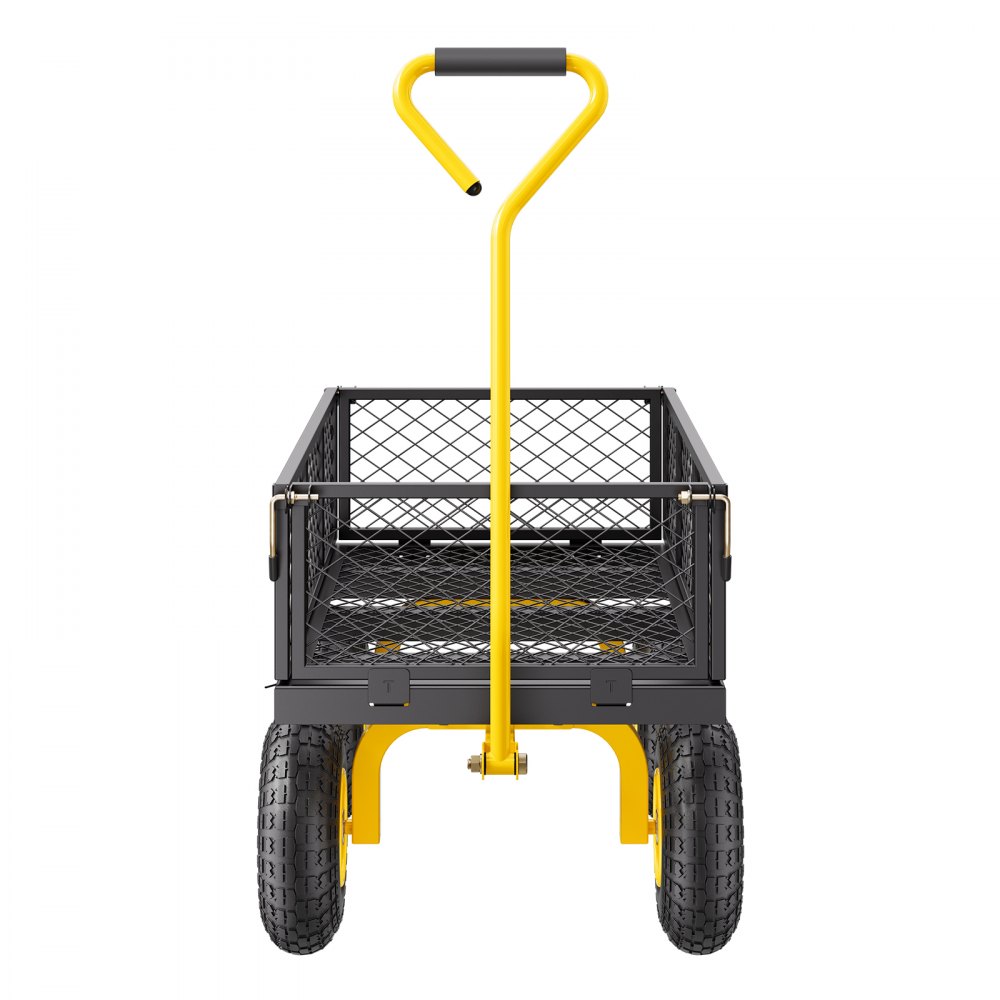 Handwagen 226,80 kg, transportwagen, tuinwagen, materiaalwagen, steekwagen met grote offroad-banden, afneembare zijpanelen van gaasmateriaal en 180° draaibare handgreep, geel/zwart Handwagen 226,80 kg, transportwagen, tuinwagen, materiaalwagen, steekwagen met grote offroad-banden, afneembare zijpanelen van gaasmateriaal en 180° draaibare handgreep, geel/zwart