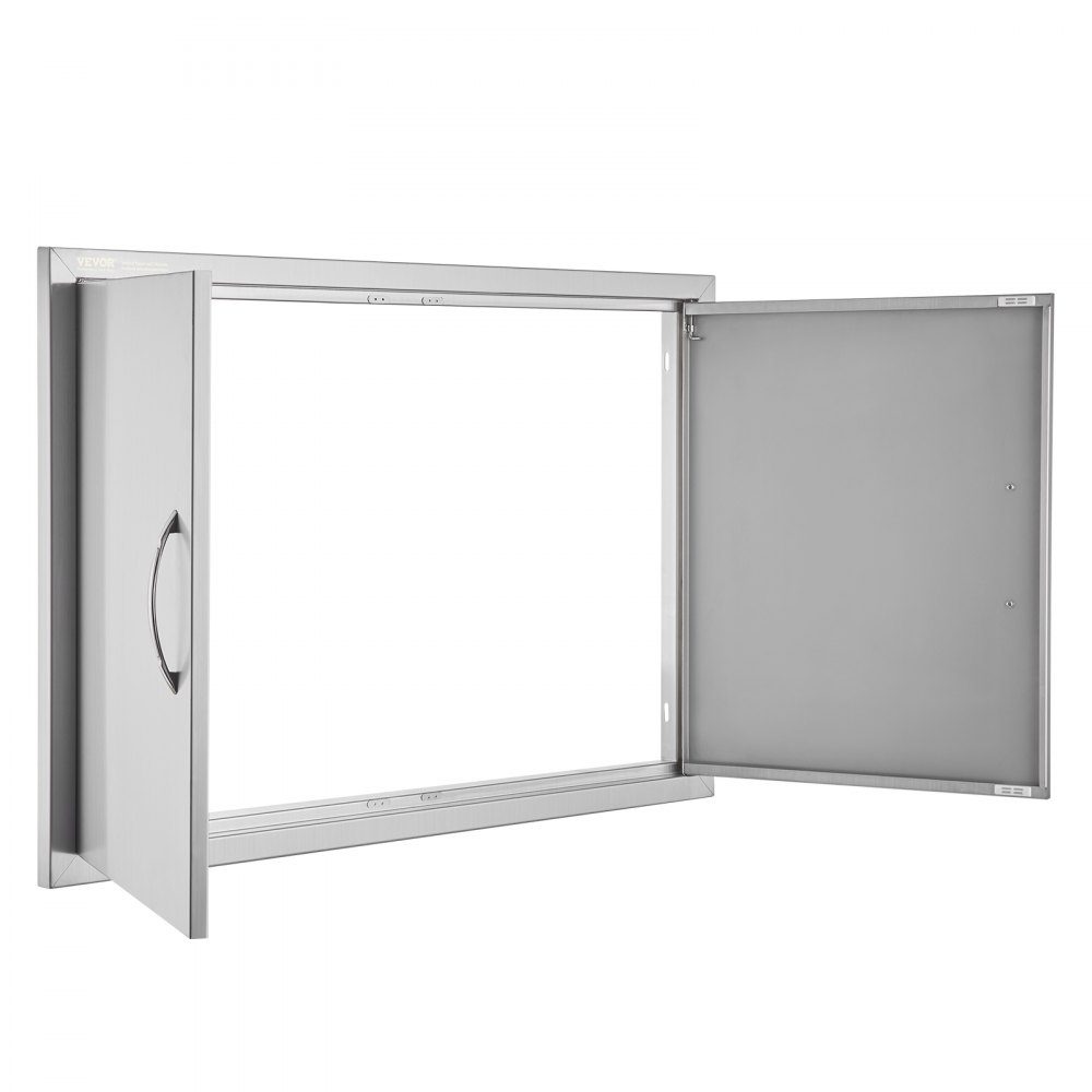 Grill-Zugangstür, 889 x 610 mm, doppelte Außenküchentür, bündig montierte Edelstahltür, vertikale Wandtür mit Griffen, für Grillinsel, Grillstation, Außenschrank