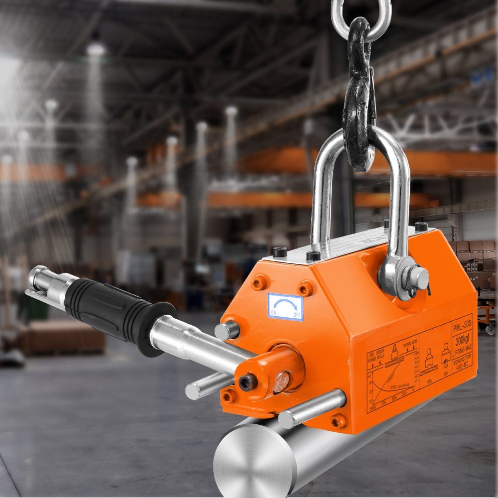 Aimant de levage de charge, aimant de grue (capacité de charge de 300 kg, force de traction de 750 kg, -40 à 80 ℃), 10 pièces d'aimants, aimant de levage à fourche commandé à la main, outil magnétique de levage en néodyme jaune