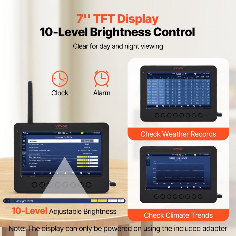 7-in-1 WiFi weather station 186 mm (7 inch) TFT display wireless outdoor sensor IPX6