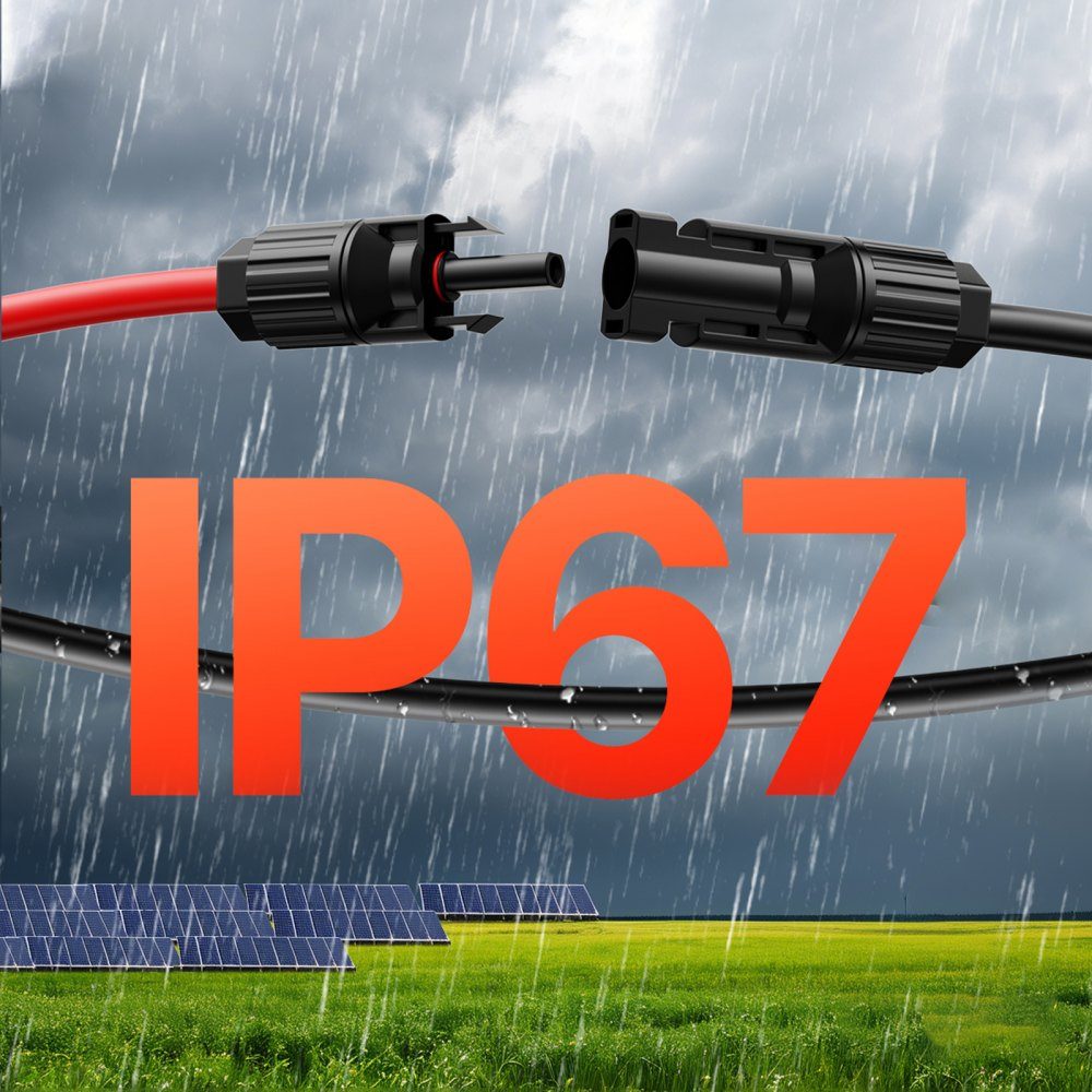 Solar Cable 100ft Extension Cable Set of 2 6mm²/10AWG Cable with Waterproof Female and Male Connectors PV Cable for Home, Marine and RV Solar Panels Black and Red