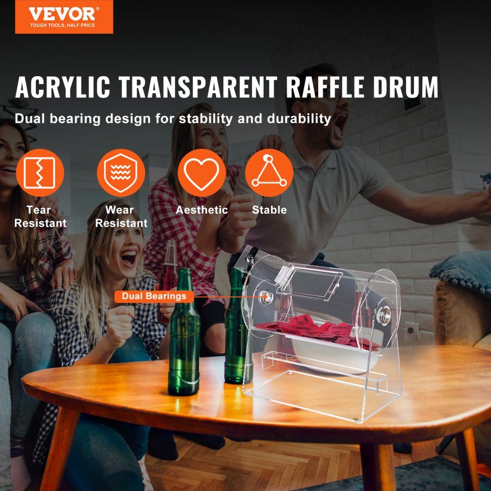 Lotto drum Glückskind 2500 tickets or 100 raffle balls capacity, professional lottery rotating cage with 2 keys, transparent lottery turntable, lottery box for lottery games