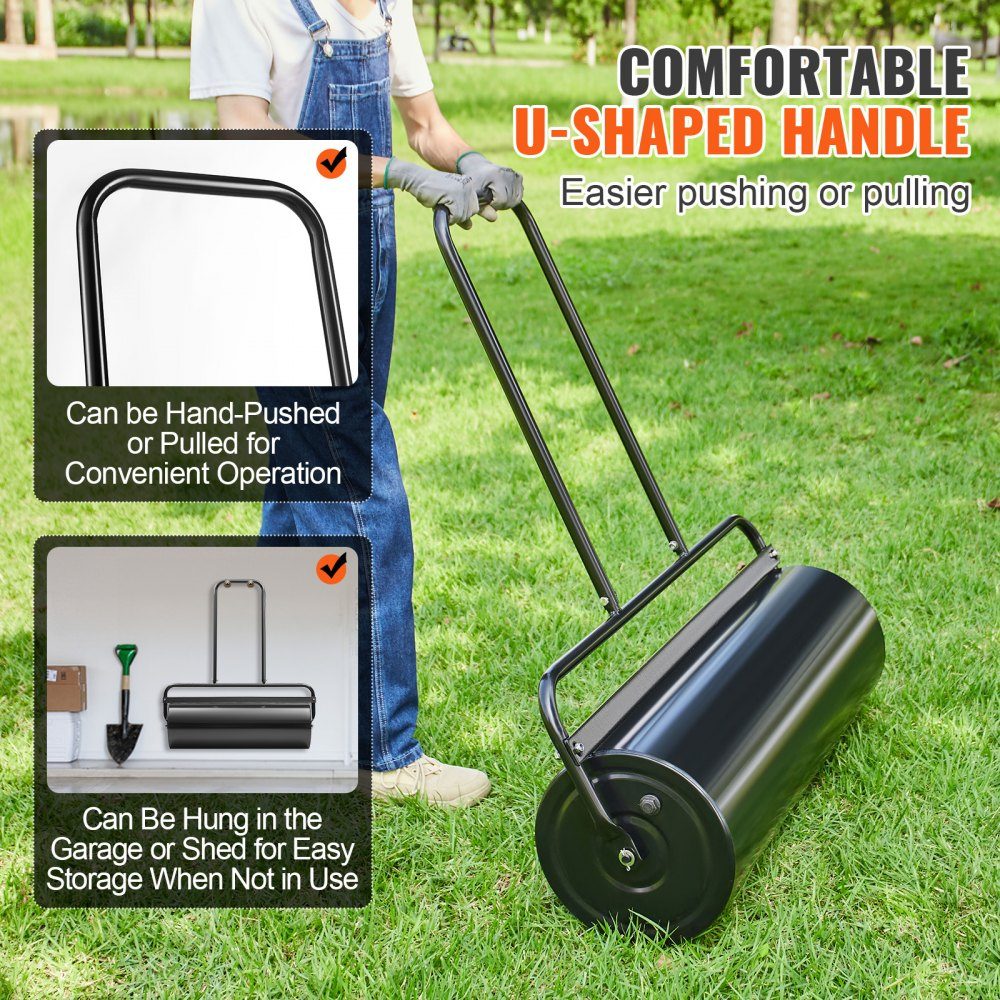 Lawn Roller 990 x 300 x 1120mm Iron Hand Roller and Q235 Garden Roller 61L Field Roller with Water Inlet Lawn Roller with U-Shaped Handle Ideal for Gardens, Farms, Large Green Areas, Parks